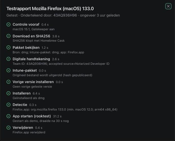 Testrapport macOS: Firefox via Homebrew, genotariseerd door Apple